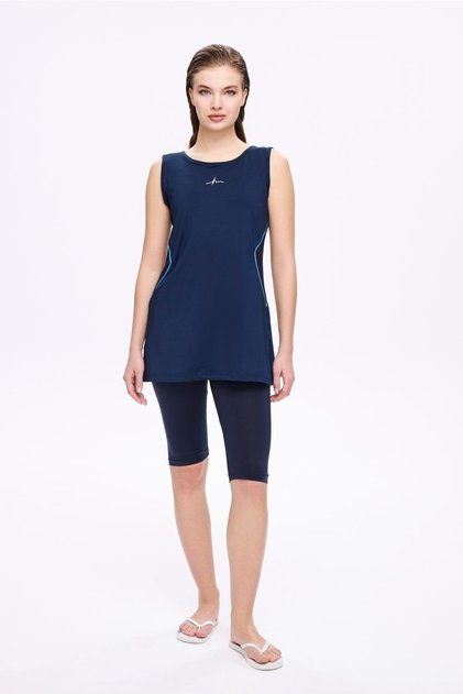 Navy Blue 4 Piece Semi-Closed Swimsuit Set 5025