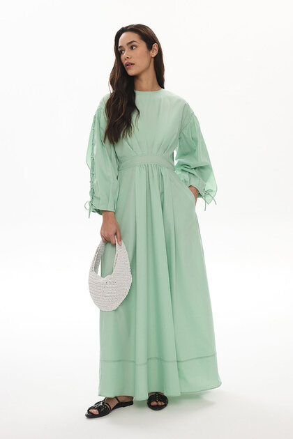 Mint Green Dress with Rope Tie Sleeves