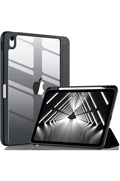 iPad Air 11inç M4/M3/M2 2026-2024 Uyumlu Kılıf Grafiti Şeffaf Kalem Bölmeli Siyah