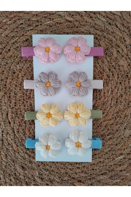 Hand Knitted Colorful Daisy Model Baby and Girl Buckle Set of 8 Clip Buckles (Double)