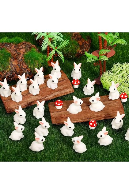 3'lü Mini Tavşan Set Teraryum Obje Sukulent Teraryum Süs Saksı Süs Minyatür Obje Aksesuar