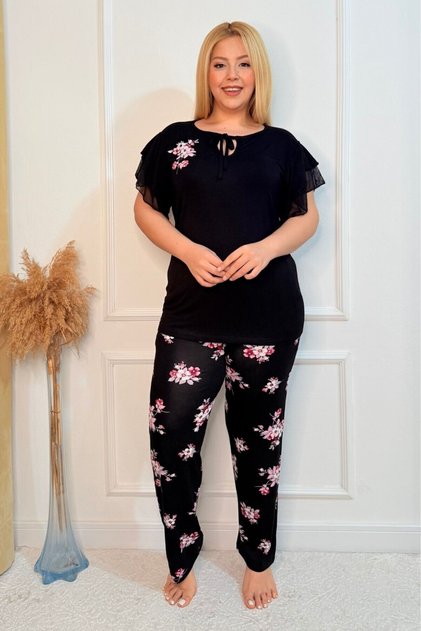 Plus Size Luxury Pajama Set with Elastic Waist Comfort Model Cotton Women's Pajama Set