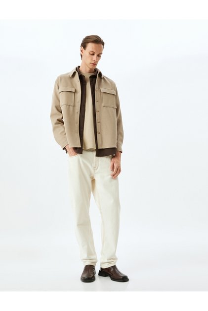 Long Sleeve Cotton Blend Pocket Detailed Shirt Jacket