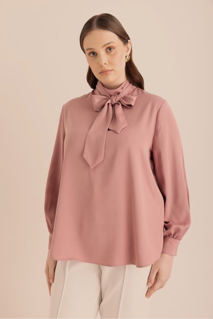 Classic Blouse with Tie-Up Collar Detail