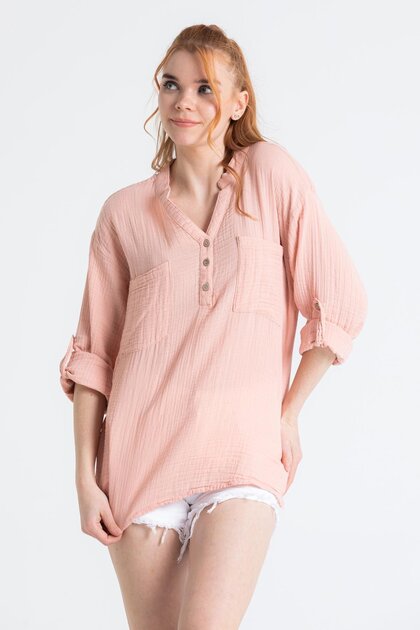 Long Sleeve Asu Summer Muslin Blouse Powder Pdr
