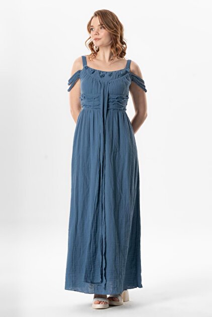 cleopatra blue dress Cleopatra Fringe High Neck Dress - Blue