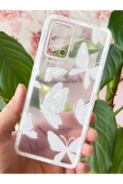 Oppo A74 Case Transparent Butterfly Design Patterned Camera Protection Soft Silicone Cover