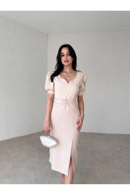 Gi̇na Belted Midi Quality Dress