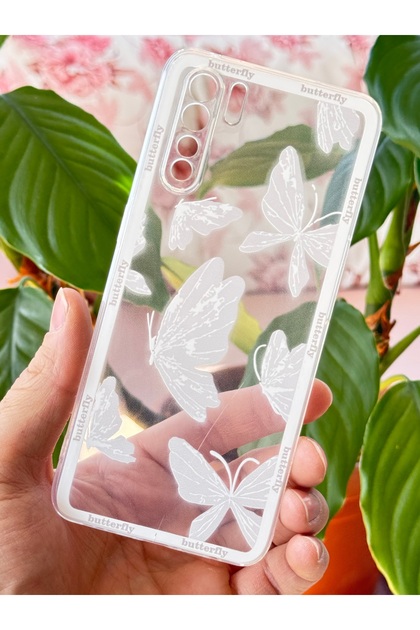 Oppo A91/Reno 3 Case Transparent Butterfly Design Patterned Soft Silicone Cover with Camera Protection
