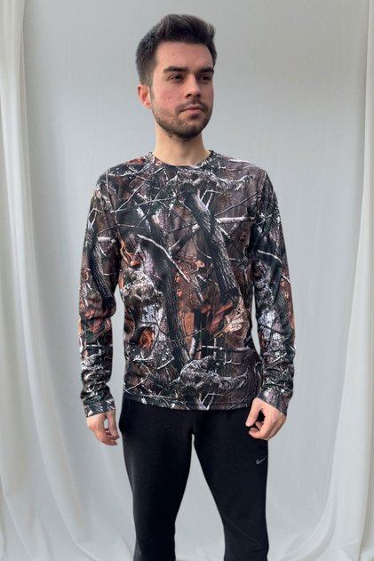 Forest Pattern Çulluk Printed Hunter Regular Fit Crew Neck Long Sleeve Dry Touch Transitional T-Shirt