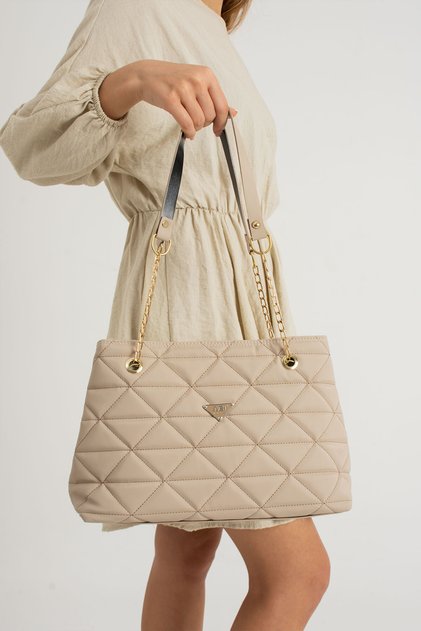 NBI BAGS Black Quilted 3 Compartment Zipper Closure Chain Strap Lined Handbag and Shoulder Bag