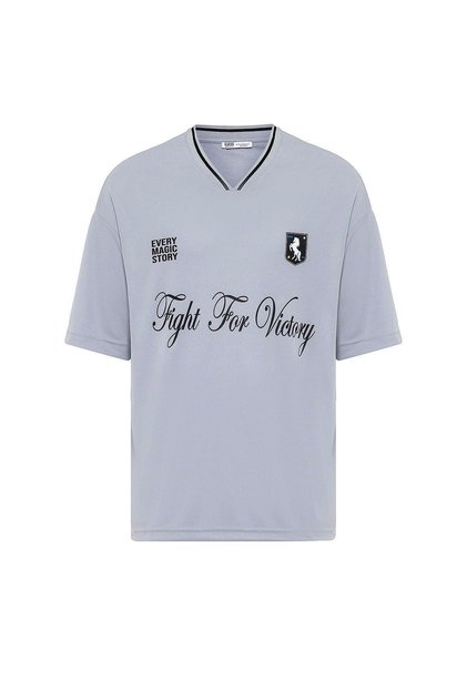 Printed Oversize Jersey T-Shirt Gray