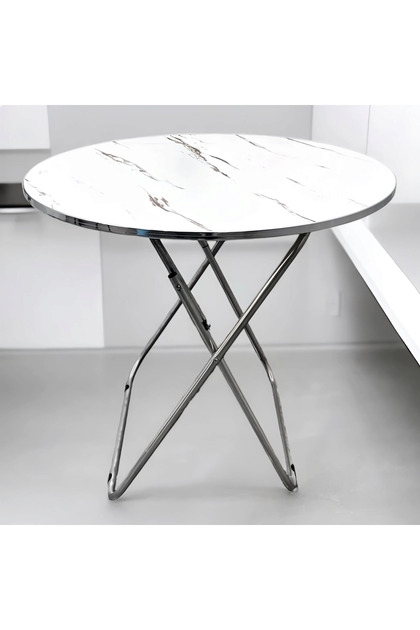 Foldable table for hospitality and serving, available in white