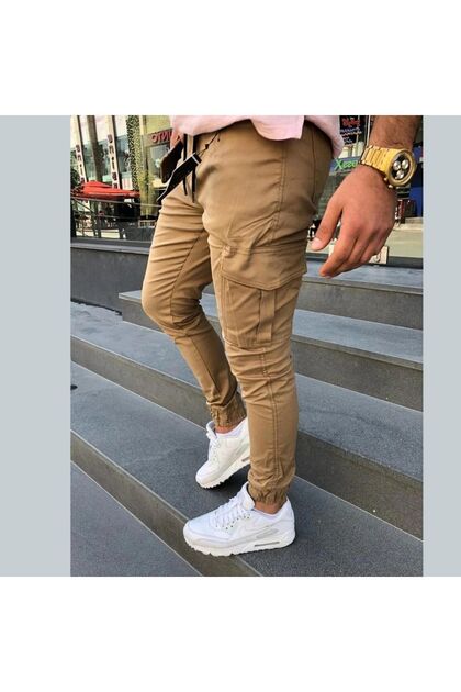 Elastic Waist and Leg Lycra Cargo Pocket Trousers Black