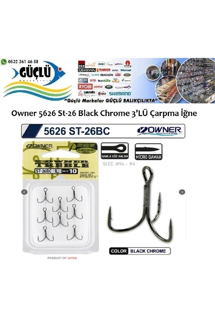 Rapala İğnesi 5626 St-26 Black Chrome 3’Lü İğne No:6
