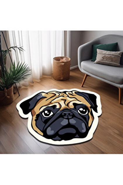 Rugmood Modern Dijtal Baskı Köpek Pug Kapı Önü Paspası - Fiyatı