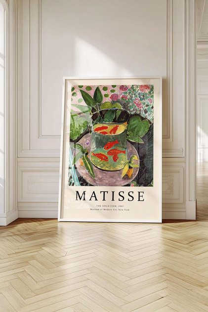 Framed Matisse "Golden Fishes" Premium Painting: Color Symphony and Modern Charm