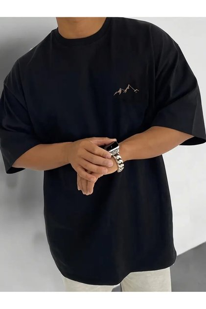 Mountains Printed Large Size Men's Short Sleeve T-Shirt, Comfortable Fashion Round Neck T-Shirt,