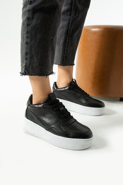 Bilma Kadın Hakiki Deri Bağcıklı Siyah Beyaz Günlük Sneaker
