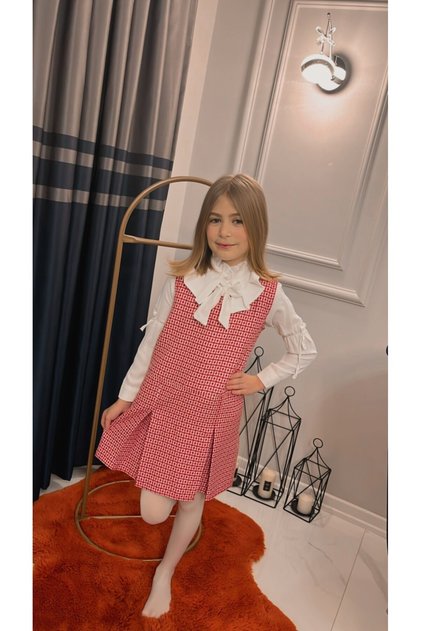 Vintage Sleeveless Female Child Dress Shirt Twinset