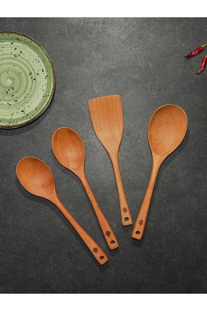 Outdoor Bamboo Oiled 4 Piece Wooden Spoon & Spatula & Ladle Wood Kitchenware Set