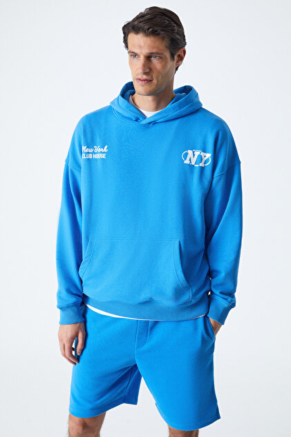 希少ASSASSYN JEANZ 極厚スウェット XL ブルー GRIMELANGE AGASSI Erkek Yumuşacık Kumaşlı Saks Mavi Sweatshirt