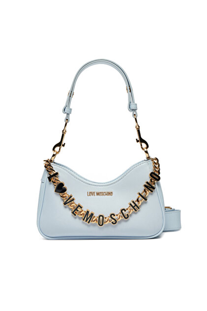 Love Moschino Kadın Deri Logo ve Zincir Detaylı Mavi Omuz Çantası