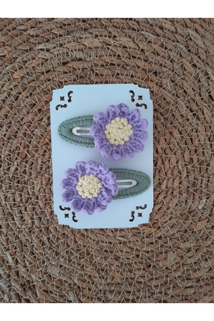 Daisy Snap Buckle Set of 2 Baby & Kids & Adult Hand Knitted Bud Embroidered 5 cm Buckle