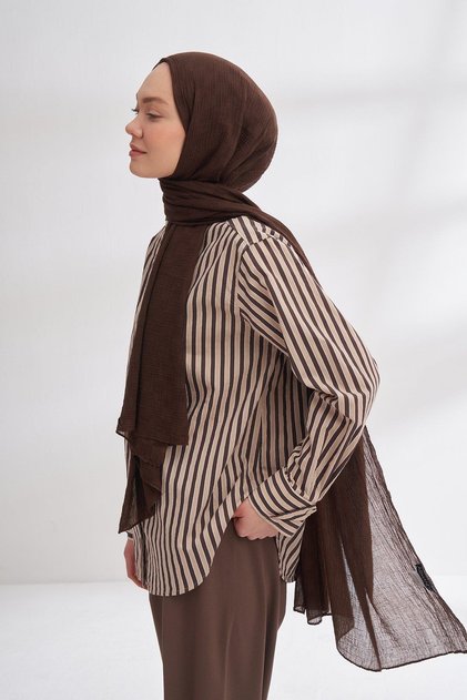 Muslin Checker Pattern Shawl 3350-Angle Brown