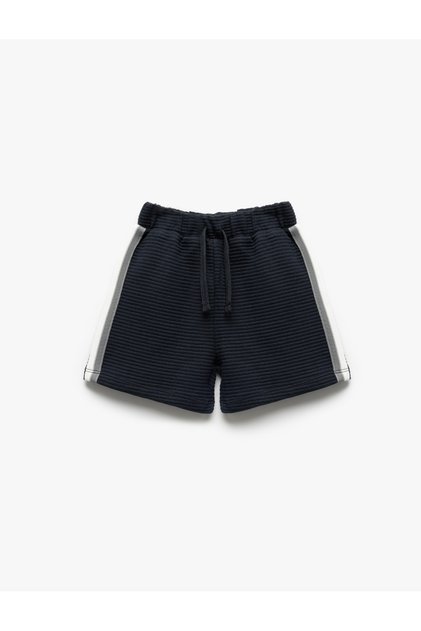 Cotton Tie Waist Textured Shorts with Piping Detail