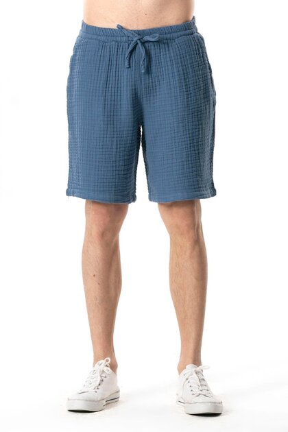 Multi Above Knee Muslin Men's Summer Shorts with Elastic Waist Indigo Indg