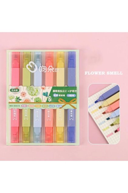 Wenduo Çift Uçlu Çiçek Kokulu 6'lı Pastel Fosforlu Kalem Seti