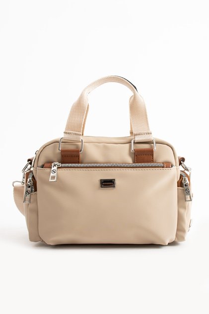 Women's Multi-Compartment Sand Tan Decorated Adjustable Cross Strap Hand and Shoulder Bag S-1422