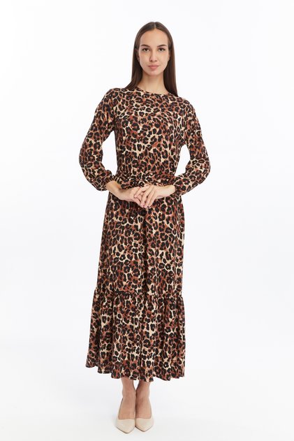 Women's Leopard Print Ruffle Long Dress