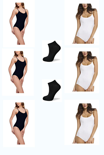 6 Pack Cotton Bodysuit with Rope Straps, Mixed Colors, 2 Pairs of Bamboo Socks as a Gift