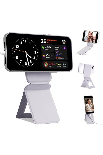 Portable Mini Phone Stand Gray Color Foldable Card Holder Multi-Purpose Stand with Magnetic Feature