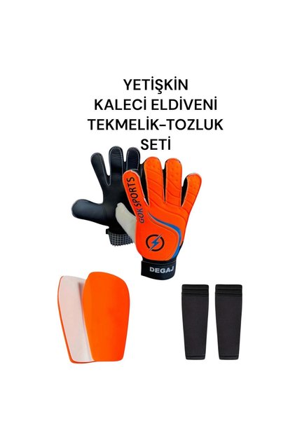 Yetişkin Kaleci Eldiveni Bilek Bandajlı Tekmelik Kaval Koruyucu Konç Çoraplı Set
