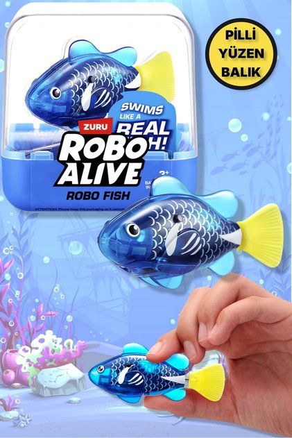 MAVİ - 1.8 Metre Derine Dalan Suda Renk Değiştiren Yüzen Pilli Robo Alive Balık - 6.8 CM - 1 ADET
