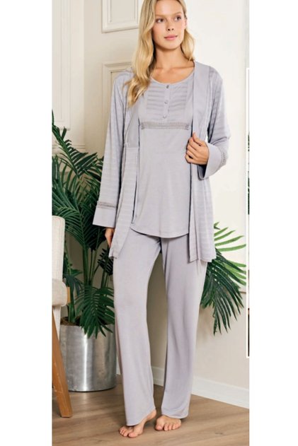Feyza Cotton Dressing Gown 3 Piece Maternity Maternity Pajama Set