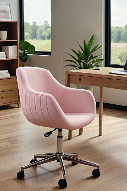 Focus Plus Krom Ayaklı Çalışma Koltuğu (Pembe Lakos Kumaş)