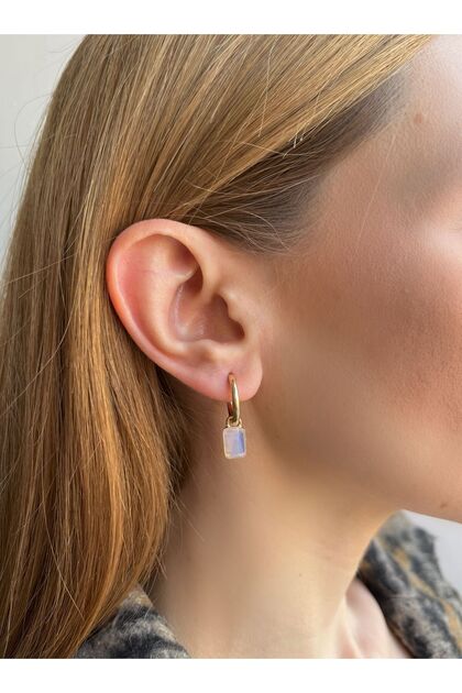 Square White Stone Mirrored Earrings