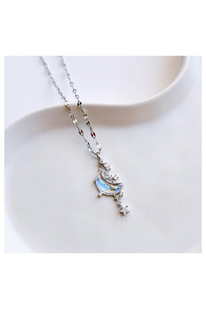 Translucent Moon Glittery Necklace Not Tarnish Steel Necklace Custom Design Necklace Women Steel Necklace