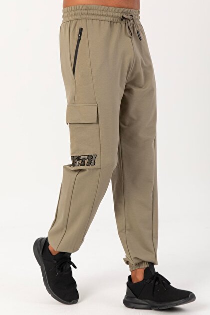 Oversized Men's Rubber Leg Open Khaki Sweatpants