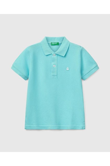 Boy's Water Green Logo Pique Polo T-Shirt