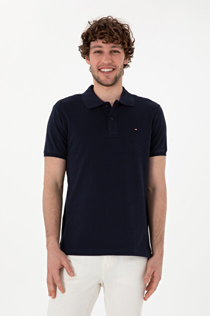 U.S. Polo Assn. Erkek Slim Fit Polo Yaka Lacivert Basic Tişört