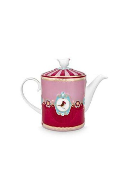Ceainic din porțelan, Pip Studio, Medallion Red-Pink, 1.3l, colecția Love Birds