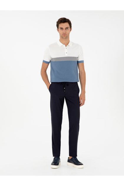 Navy Blue Slim Fit Fabric Trousers 50305035 -Vr033