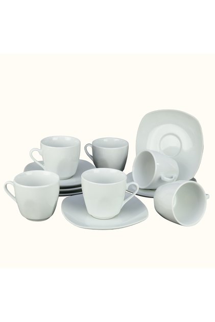 Set 6 Cesti cu Farfurii de Portelan cu o Capacitate de 110 ml - Colectia Cesiro Elegance
