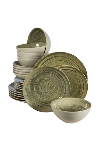 Set farfurii 24 piese, pentru 6 persoane, Sand, Cesiro, Alb Ivoire si gri-verzui