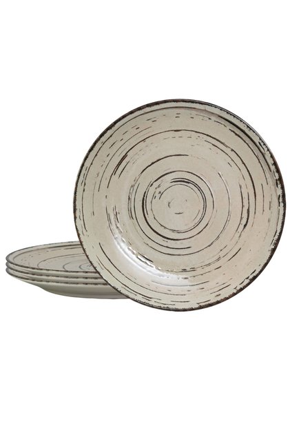 Set 4 farfurii desert, 20 cm, Stone, Cesiro, Fabricat in Romania, Alb Ivoire cu linii maro